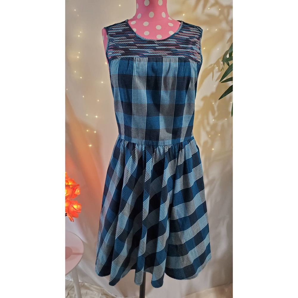 Fossil Womens Madeline Plaid Mesh Sleeveless Fit & Flare Dress Womens Size S